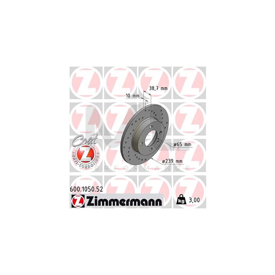 ZIMMERMANN SPORT COAT Z 600.1050.52 Brake Disc Perforated, Solid, Coated - 1 piece