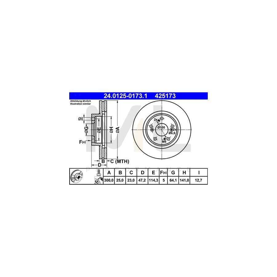 ATE 24.0125-0173.1 Brake Disc Vented, Coated, with bolts/screws - 1 piece