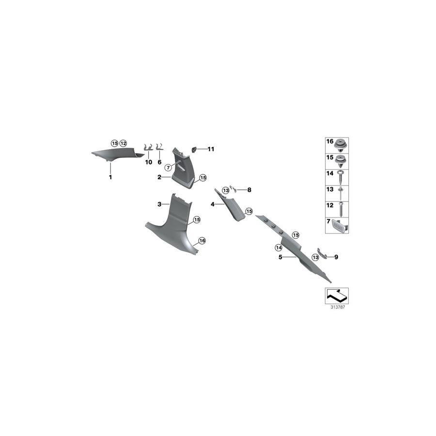Genuine BMW 51437305516 Right Column A Cover EVERESTGRAU (Inc. 320d, 328i & 340i)