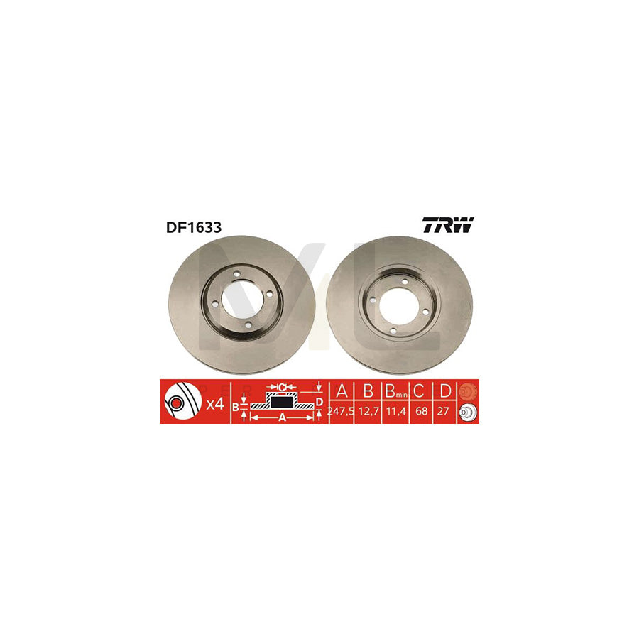 TRW DF1633 Brake Disc Solid - 1 piece