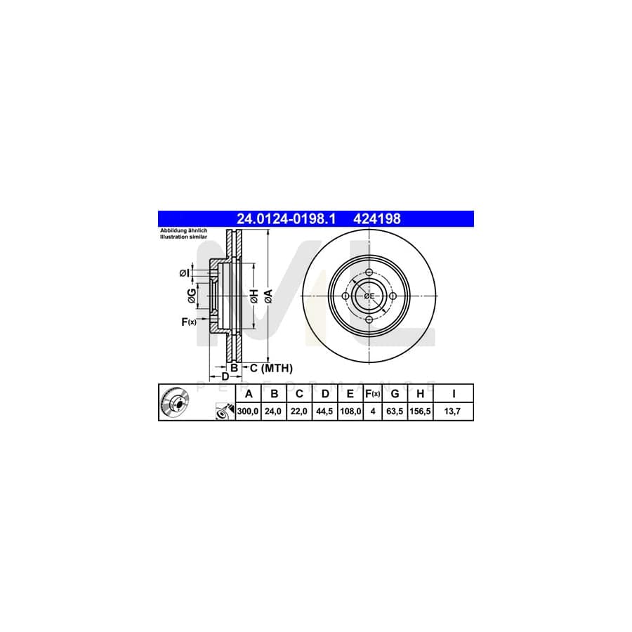 ATE 24.0124-0198.1 Brake Disc for FORD FOCUS Vented, Coated - 1 piece