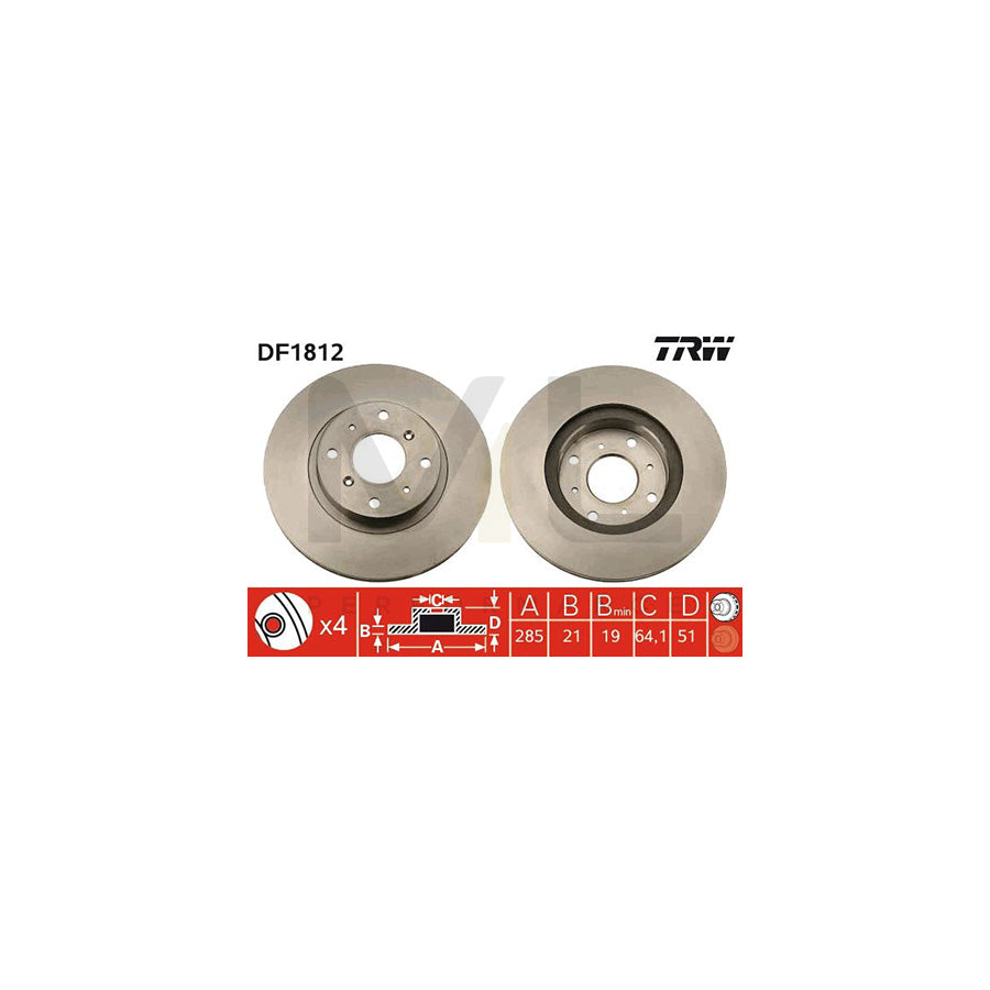 TRW DF1812 Brake Disc for ROVER 800 Vented, Painted - 1 piece