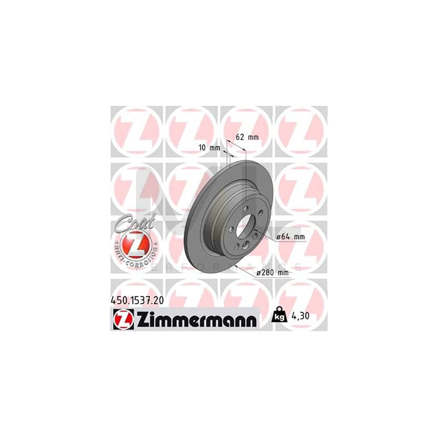 ZIMMERMANN COAT Z 450.1537.20 Brake Disc Solid, Coated, High-carbon - 1 piece