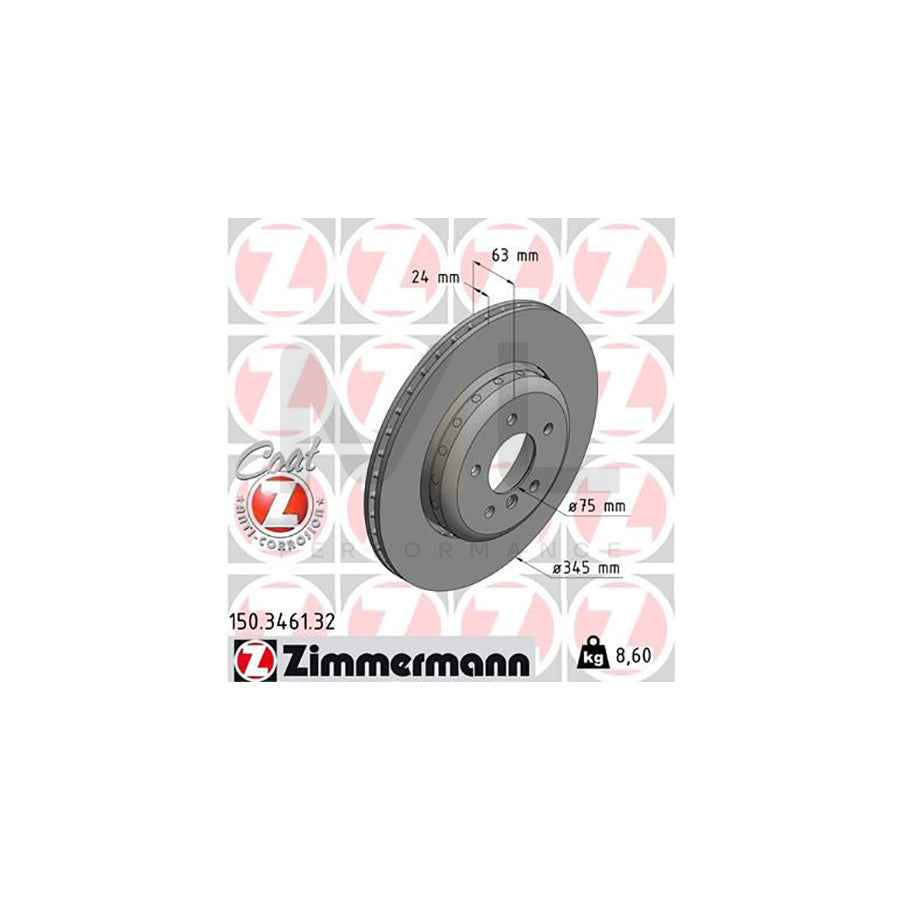 ZIMMERMANN FORMULA F COAT Z 150.3461.32 Brake Disc Externally Vented, Two-piece brake disc, Coated, High-carbon - 1 piece