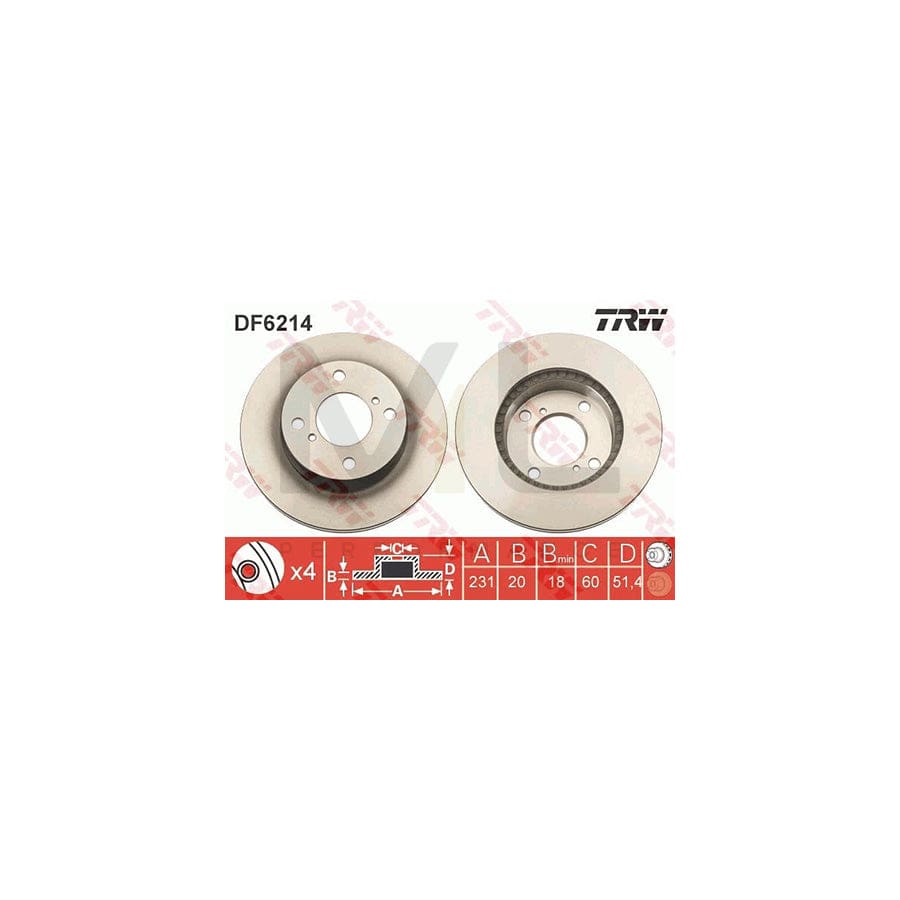 TRW DF6214 Brake Disc Vented, Painted - 1 piece
