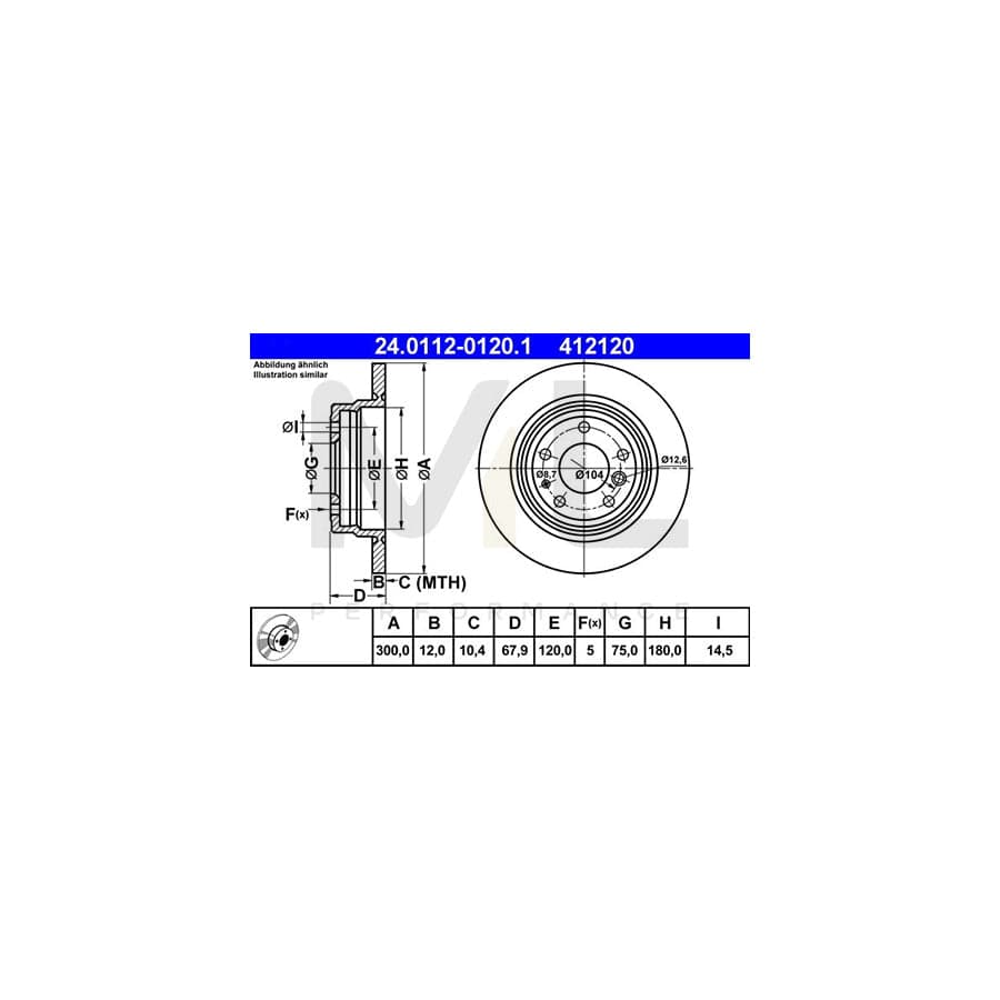 ATE 24.0112-0120.1 Brake Disc for BMW 7 (E32) Solid, High-carbon - 1 piece