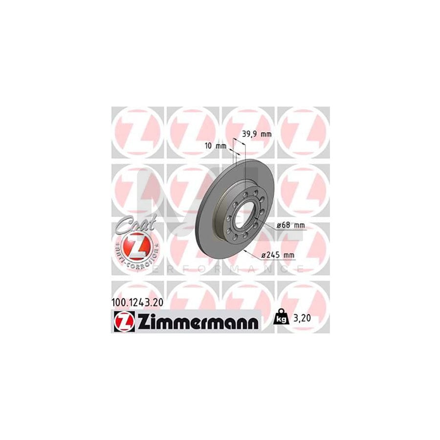 ZIMMERMANN COAT Z 100.1243.20 Brake Disc for AUDI A4 Solid, Coated - 1 piece