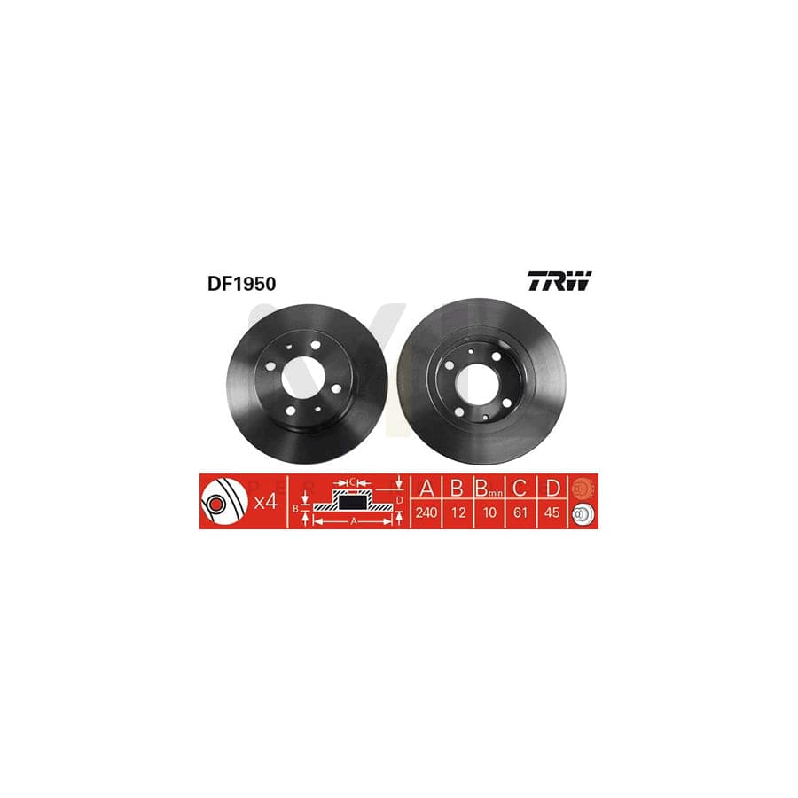 TRW DF1950 Brake Disc Solid, Painted - 1 piece