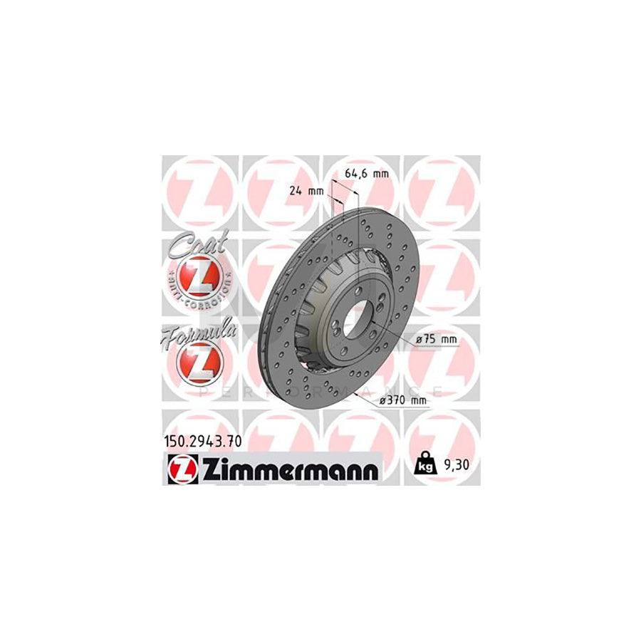 ZIMMERMANN 150.2943.70 Brake Disc Perforated, Two-piece brake disc, Vented, Coated, Alloyed / High-carbon