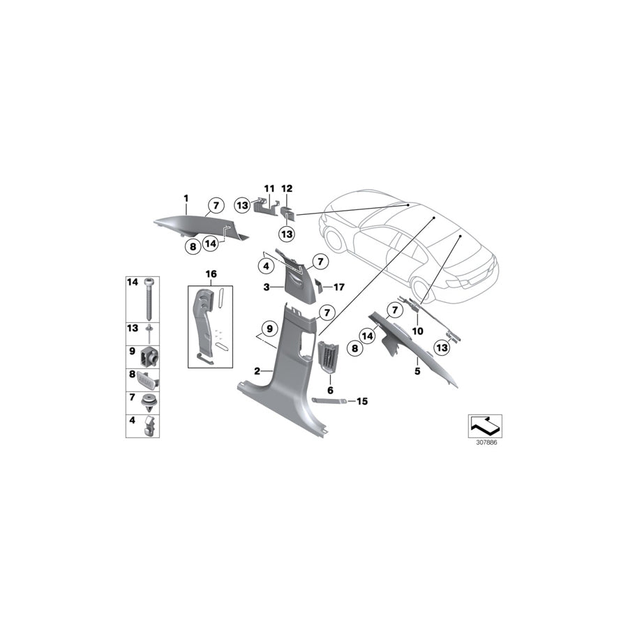 Genuine BMW 51439173442 F10 F11 Right Column A Cover EVERESTGRAU (Inc. 525dX, 525d & 535i)