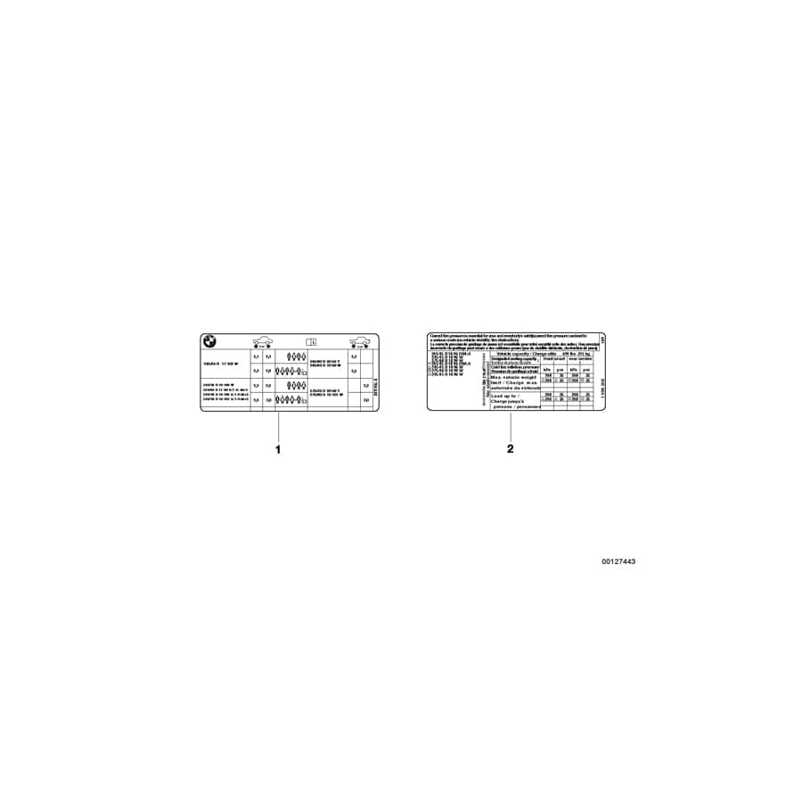 Genuine BMW 71246786867 E88 Label "Tire Pressure" (Inc. 135i)