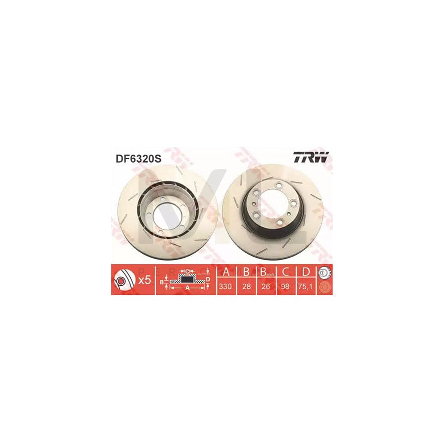 TRW DF6320S Brake Disc for PORSCHE PANAMERA Slotted / Perforated, Painted, High-carbon