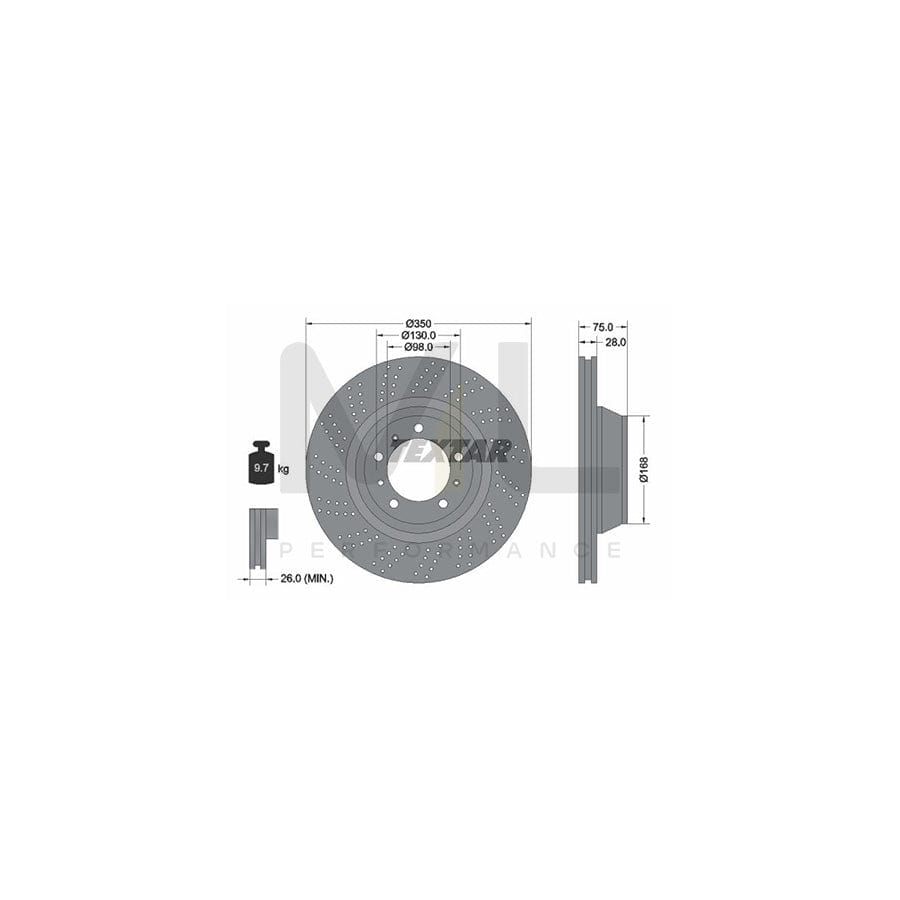 TEXTAR OE-Line 92219310 Brake Disc for PORSCHE 911 Internally Vented, High-carbon, without wheel hub, without wheel studs