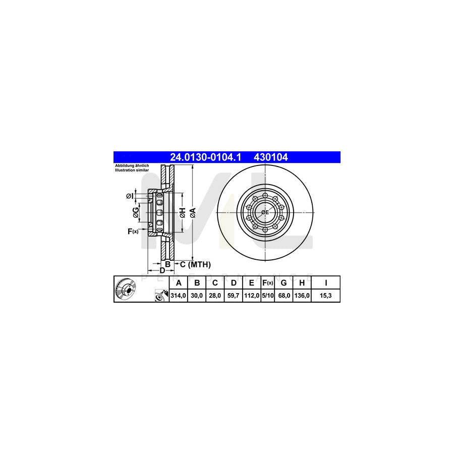 ATE 24.0130-0104.1 Brake Disc Vented, Coated, High-carbon - 1 piece