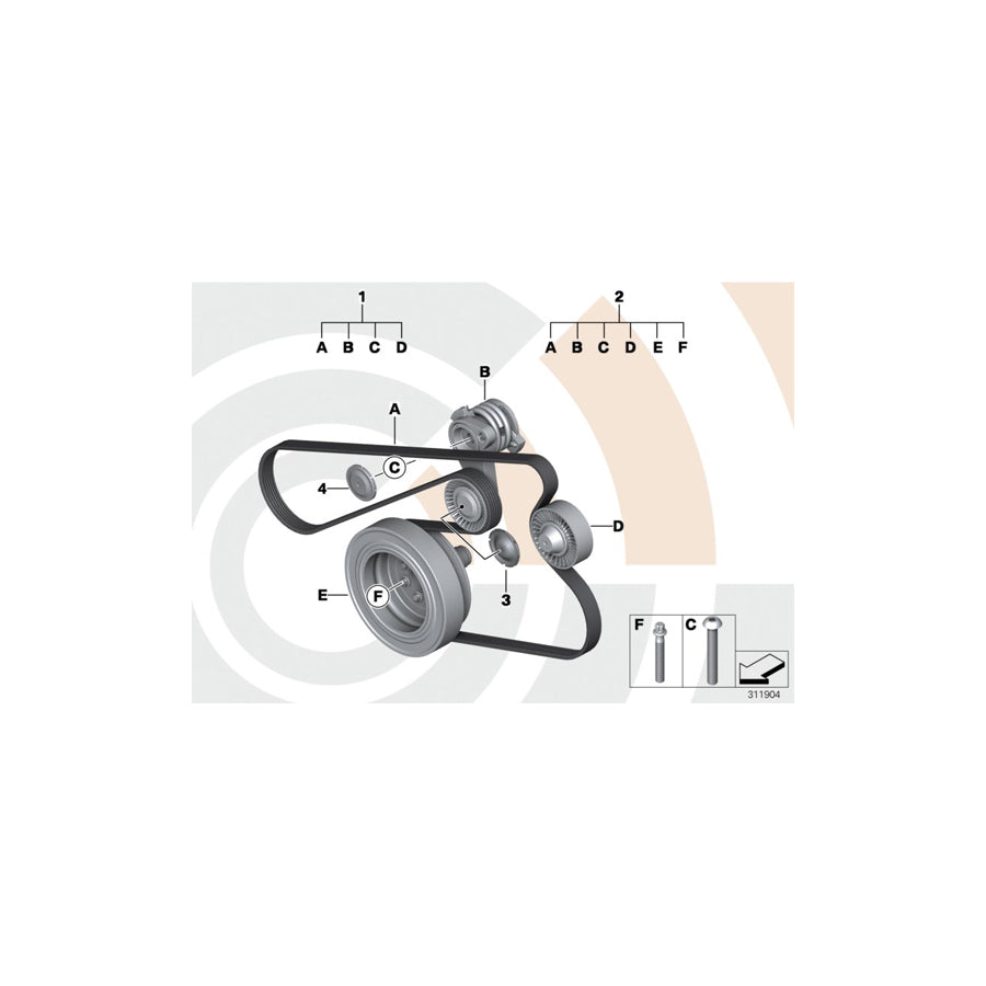 Genuine BMW 11282339105 E60 E61 E83 Repair Kit For Belt Drive VALUE LINE (Inc. X3 1.8d, X3 2.0d & 520d)