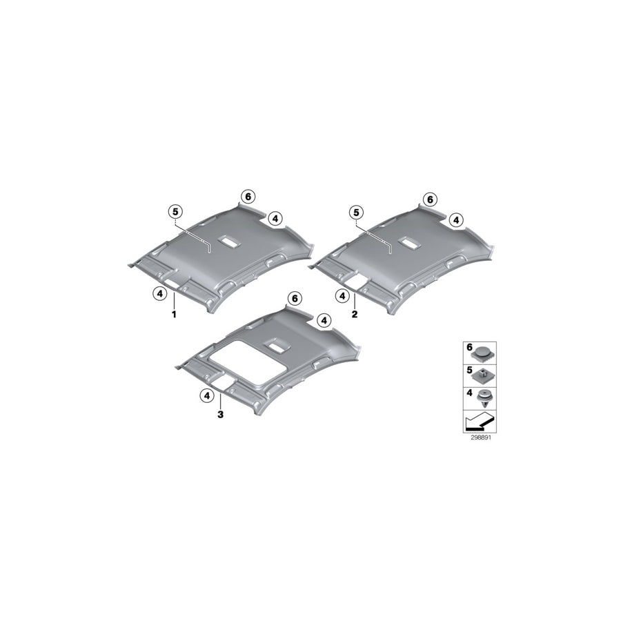 Genuine BMW 51447343299 F30 F80 Molded Headlining F Sliding Lifting Roof EVERESTGRAU (Inc. 330e, 328dX & 330i)