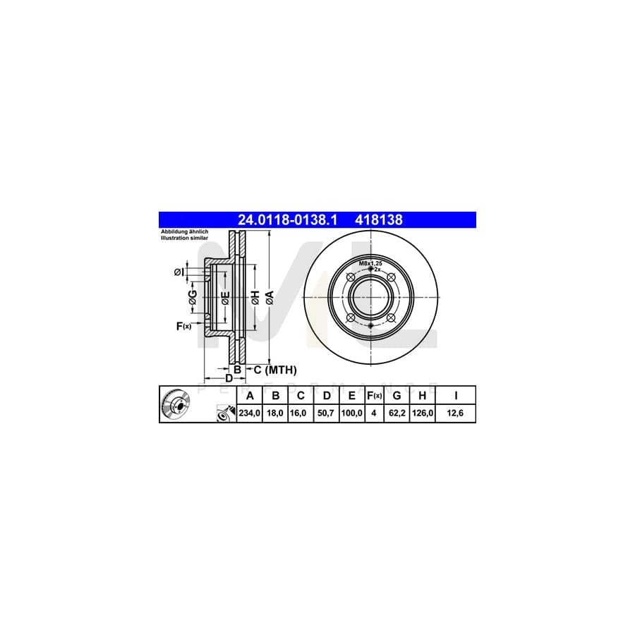 ATE 24.0118-0138.1 Brake Disc for HYUNDAI Amica / Atoz (MX) Vented, Coated - 1 piece