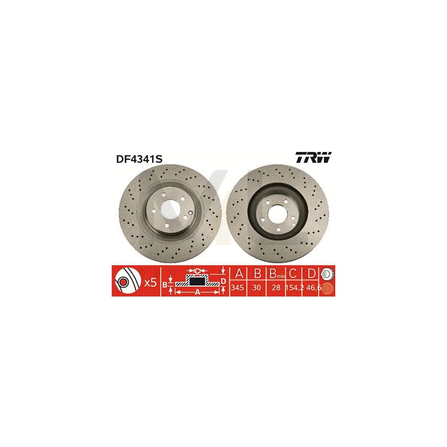 TRW DF4341S Brake Disc Slotted / Perforated, Painted, High-carbon - 1 piece