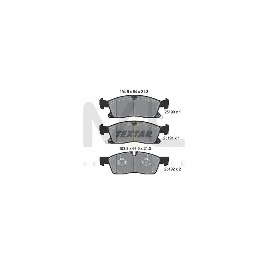 TEXTAR 2519001 Brake pad set for JEEP Grand Cherokee IV (WK, WK2) with acoustic wear warning