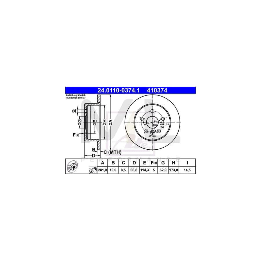 ATE 24.0110-0374.1 Brake Disc Solid, Coated - 1 piece