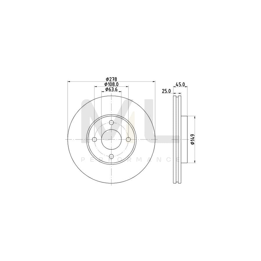 HELLA PRO 8DD 355 117-711 Brake Disc for FORD Fiesta Mk5 Hatchback (JH1, JD1, JH3, JD3) Internally Vented, Coated, without wheel hub, without wheel studs | ML Performance Car Parts