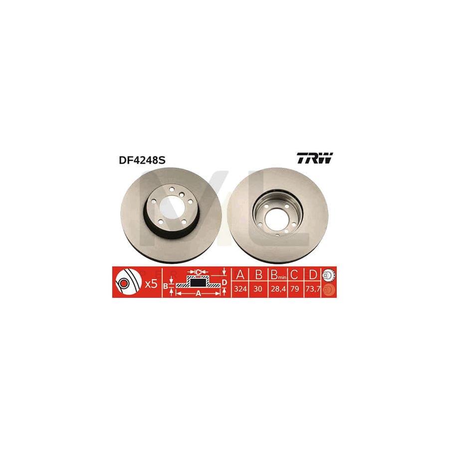 TRW DF4248S Brake Disc for BMW 5 Series Vented, Painted - 1 piece