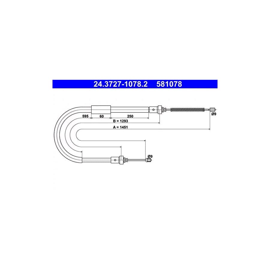 ATE 24.3727-1078.2 Hand Brake Cable for Renault Clio