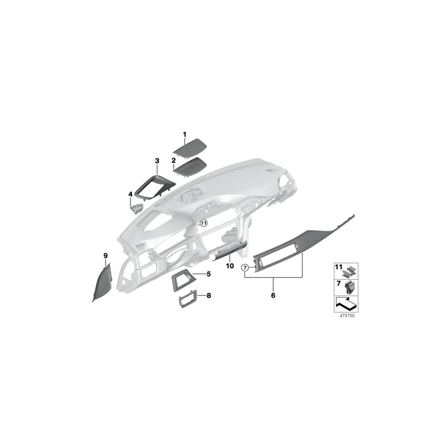 Genuine BMW 51456830582 F36 F32 F33 Trim F.Dashboard Aluminum Carbon Driver PERLGLANZ CHROM (Inc. 320i, 330dX & 330d)