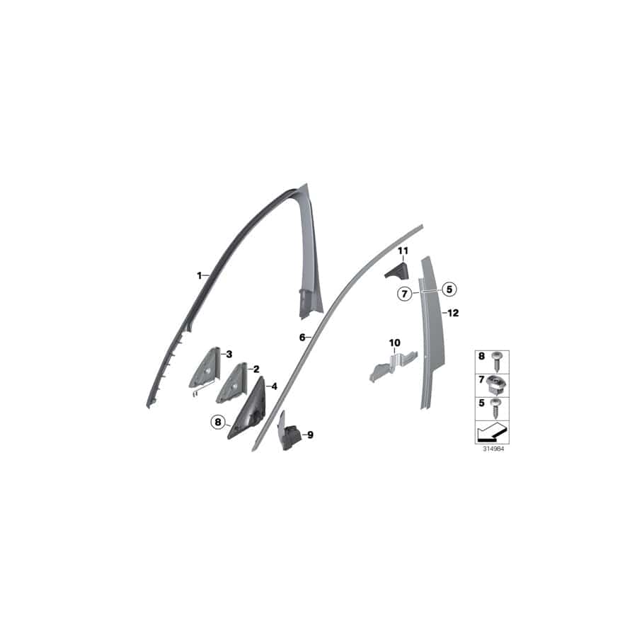 Genuine BMW 51337177948 F02 F01 F04 Trim, Window Frame, Dr, Frt, Top, Right (Inc. 750i, 740d & 740i)