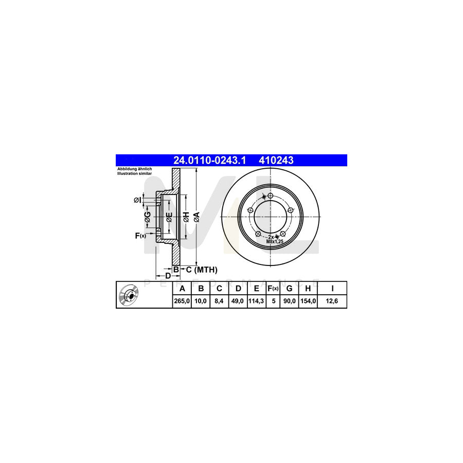 ATE 24.0110-0243.1 Brake Disc for MITSUBISHI Eclipse I Coupe (D22A) Solid - 1 piece