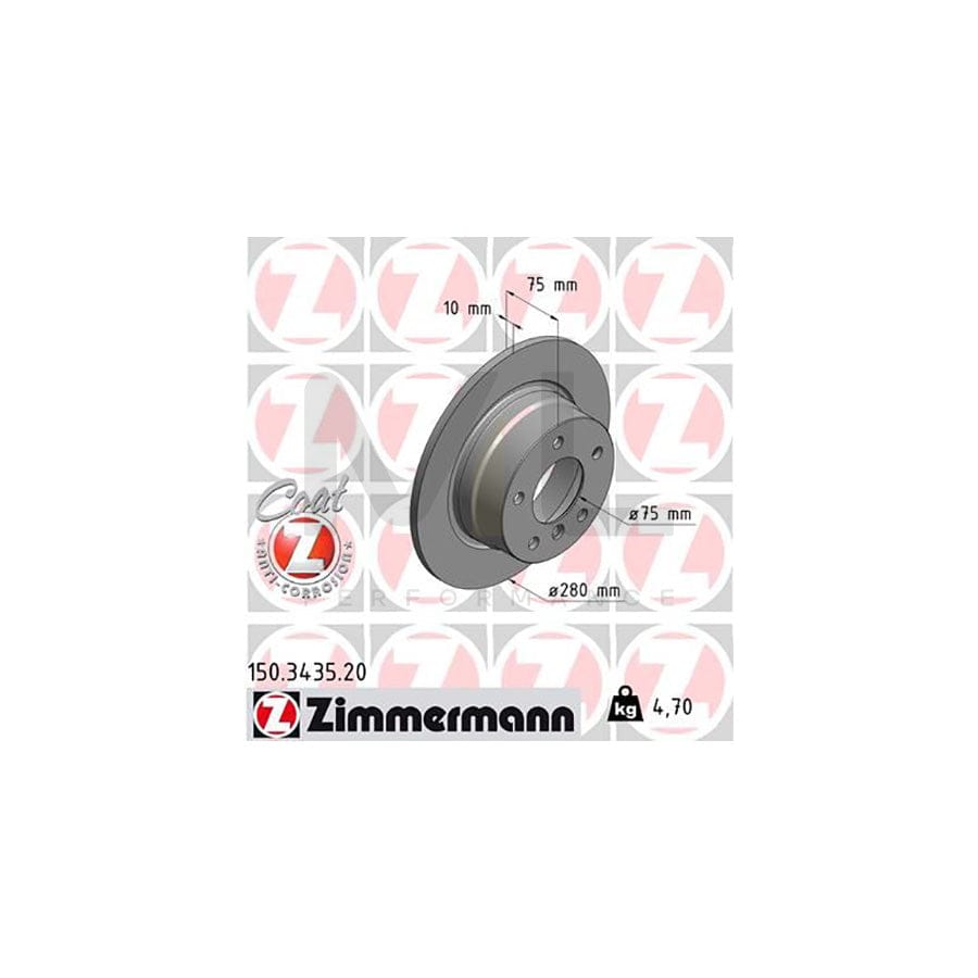 ZIMMERMANN COAT Z 150.3435.20 Brake Disc for BMW Z4 Roadster (E85) Solid, Coated, High-carbon - 1 piece