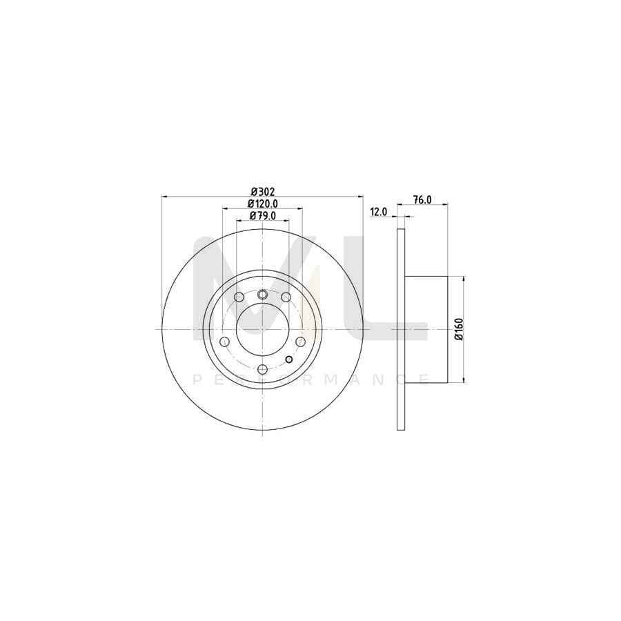 HELLA PRO High Carbon 8DD 355 127-021 Brake Disc for BMW 5 Series Solid, Coated, High-carbon, without wheel hub, without wheel studs | ML Performance Car Parts