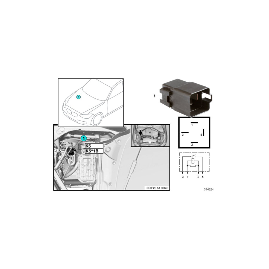 Genuine BMW 61139380193 F30 F32 F23 Adhesive Film, Holder, Fan Relay (Inc. 425d, 430dX & 435iX)