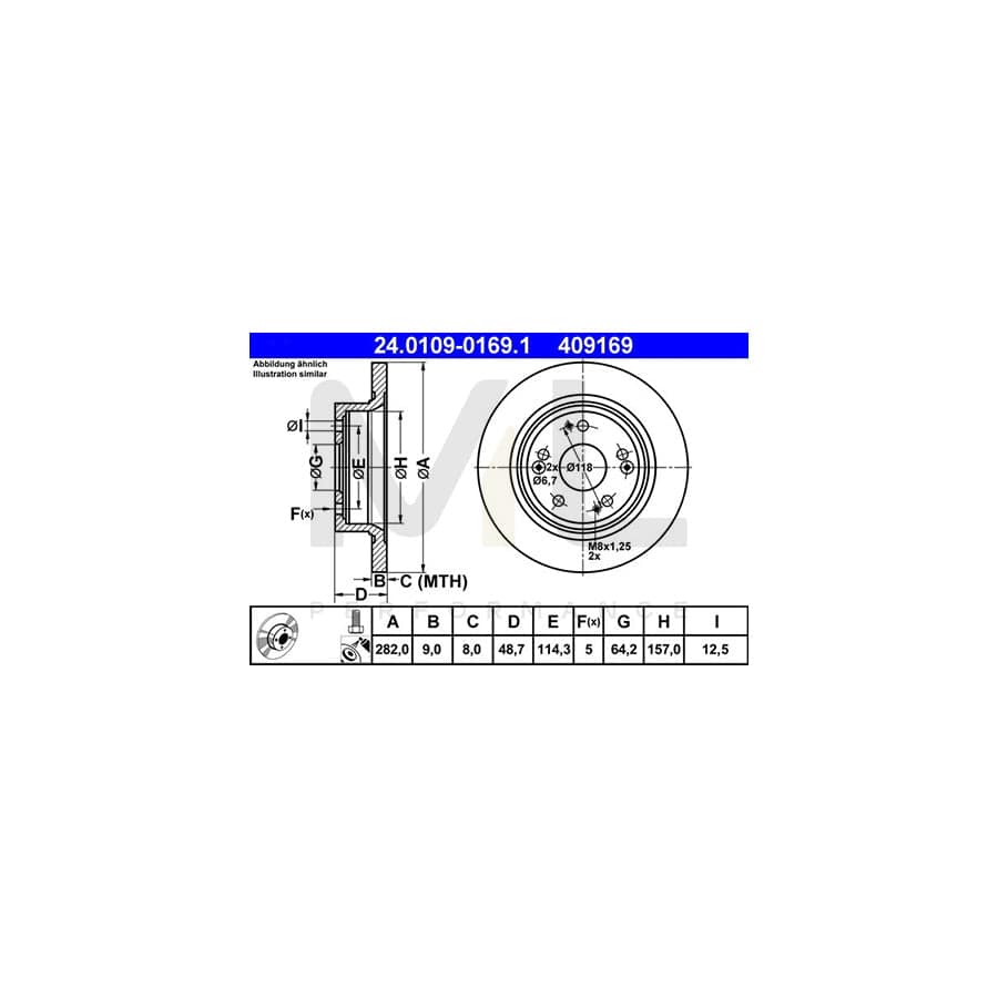 ATE 24.0109-0169.1 Brake Disc for HONDA ACCORD Solid, Coated, with bolts/screws - 1 piece