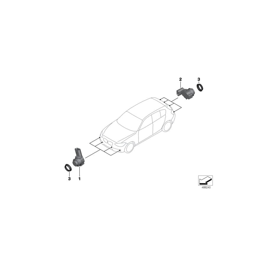 Genuine BMW 66209353659 F23 F30 F21 Ultrasonic Sensor, Platinum Silver WC08 (Inc. 320iX, 228i & 335dX)