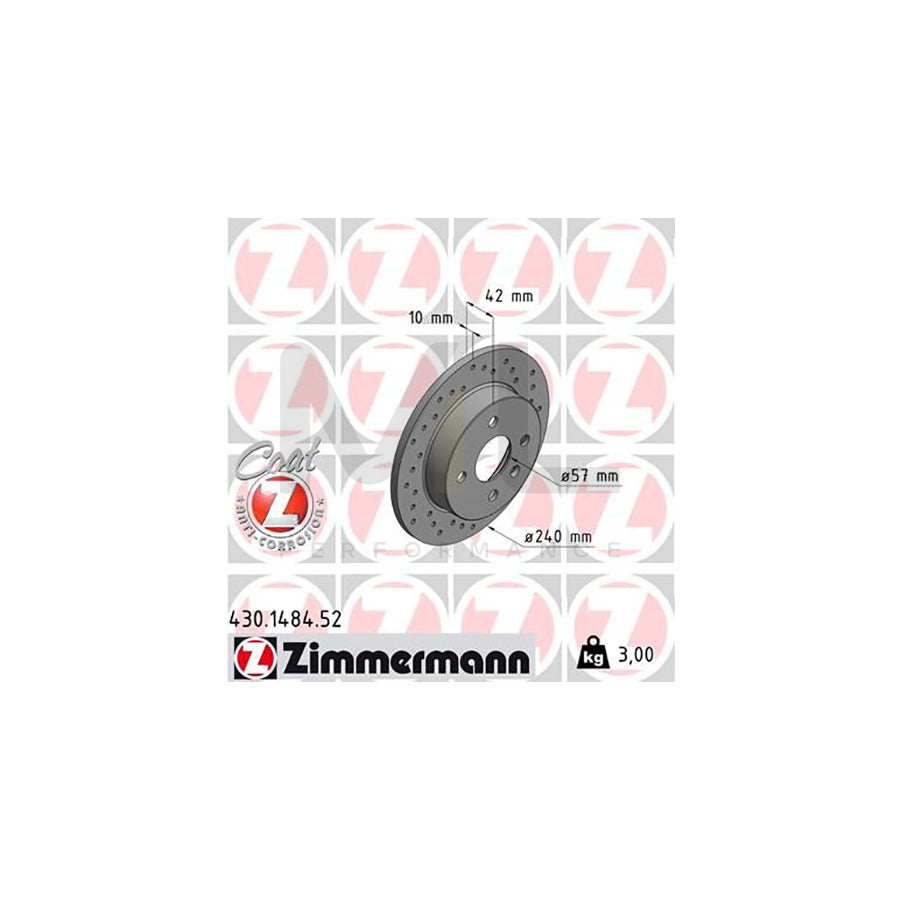 ZIMMERMANN SPORT COAT Z 430.1484.52 Brake Disc Perforated, Solid, Coated, High-carbon - 1 piece