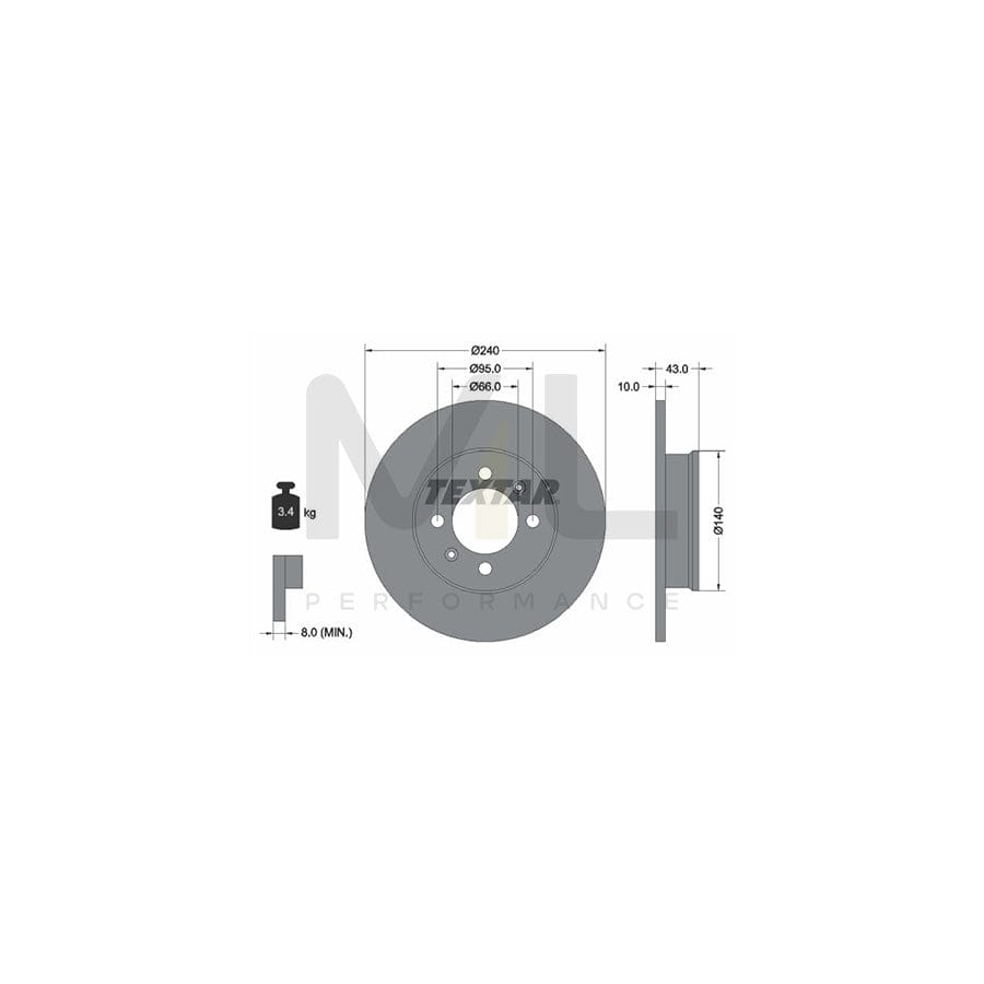 TEXTAR 92152500 Brake Disc Solid, without wheel hub, without wheel studs - 1 piece