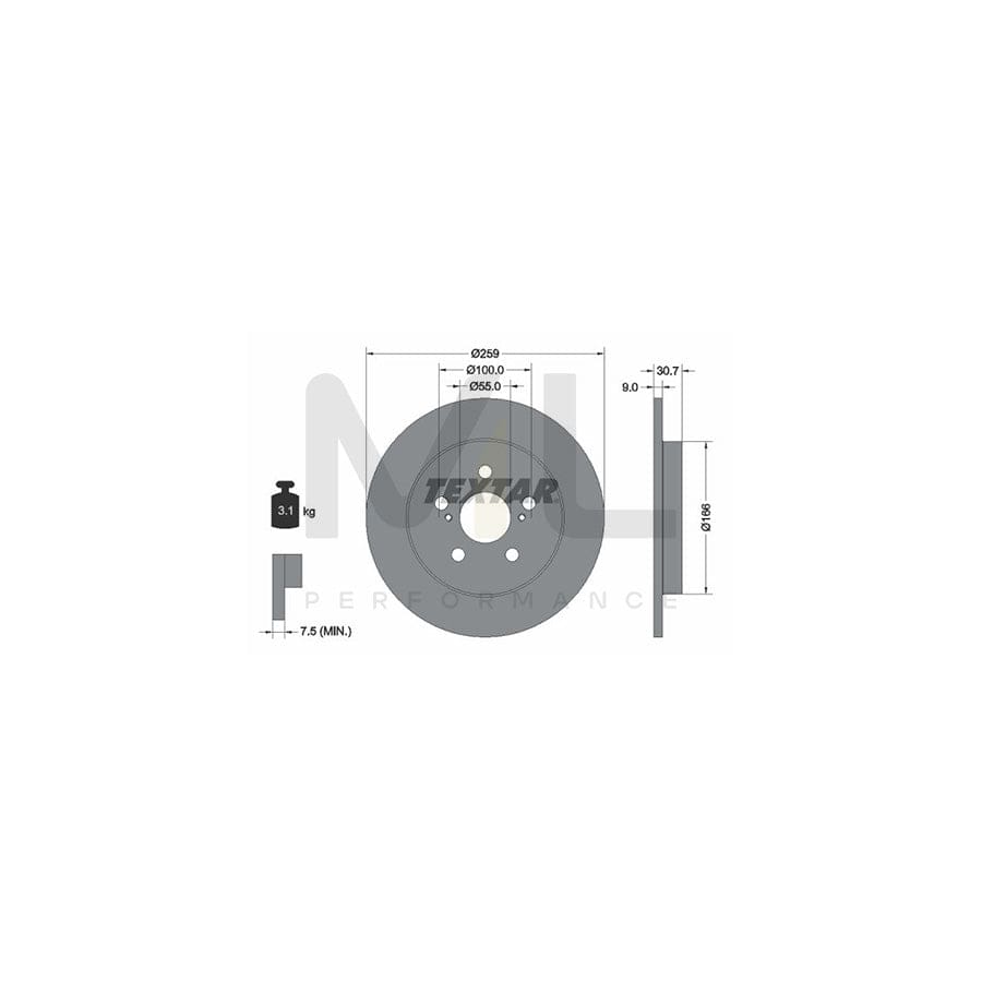 TEXTAR 92224000 Brake Disc Solid, without wheel hub, without wheel studs - 1 piece