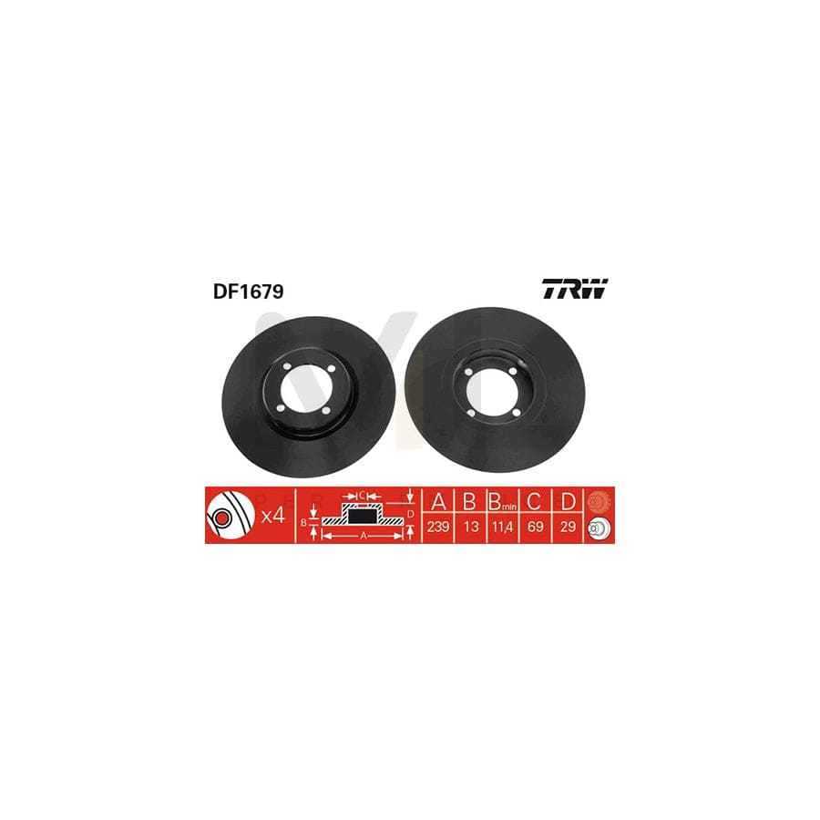 TRW DF1679 Brake Disc for VOLVO 340-360 Solid, High-carbon - 1 piece