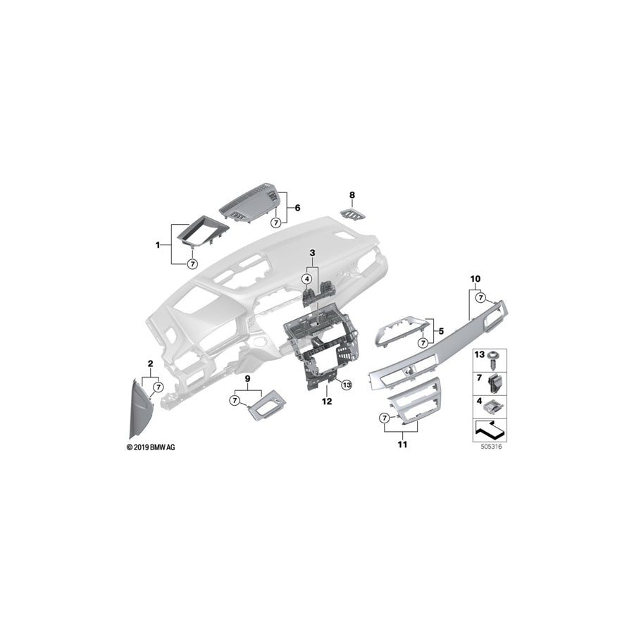 Genuine BMW 51459332234 F48 Trim Instr.Pan.Al Brush.Lengthw.Fr.Pass. KORALLROT (Inc. X1 18i, X1 20dX & X1 20iX)