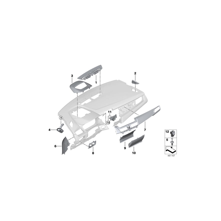 Genuine BMW 51459316993 F45 F46 Trim Cover, Windshield Defroster, Center SCHWARZ (Inc. 216d, 220i & 220d)