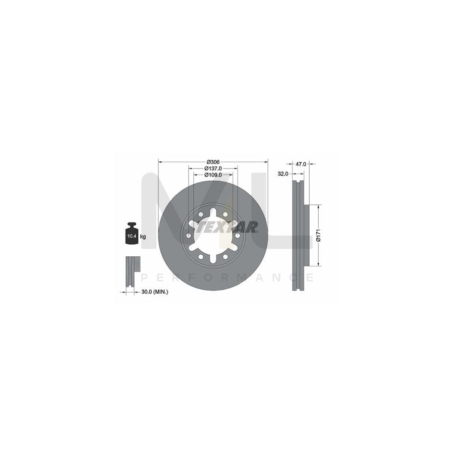 TEXTAR 92138300 Brake Disc for NISSAN PATROL Internally Vented, without wheel hub, without wheel studs - 1 piece