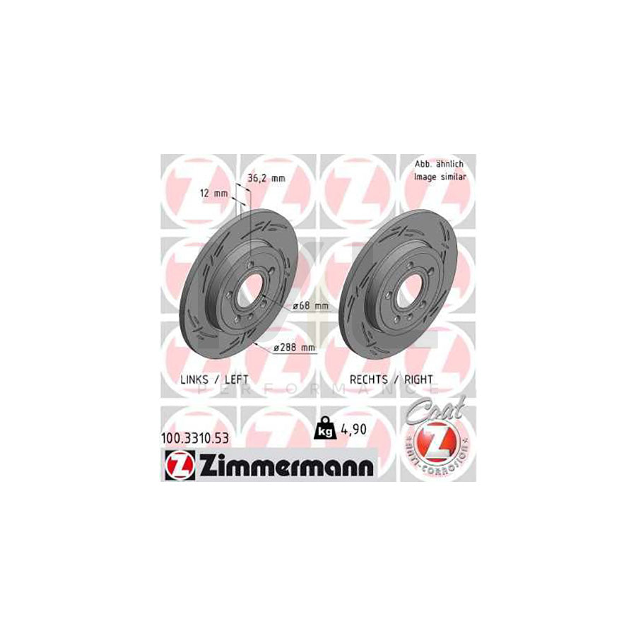 ZIMMERMANN 100.3310.53 Brake Disc Slotted, Solid, Coated - 1 piece