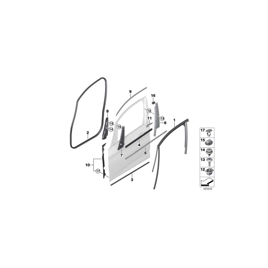 Genuine BMW 51337375176 F45 Window Frame Cover, Front Right Door GLANZSCHWARZ (Inc. 225xe, 220dX & 216i)