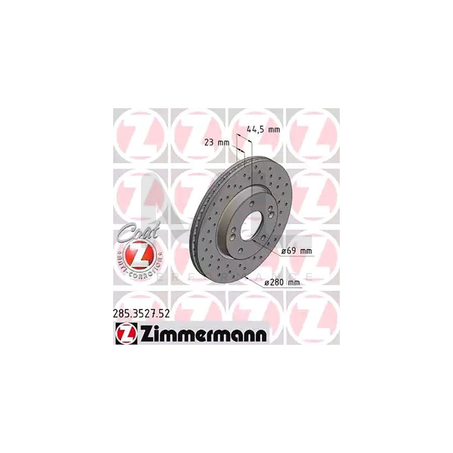 ZIMMERMANN SPORT COAT Z 285.3527.52 Brake Disc Internally Vented, Perforated, Coated - 1 piece