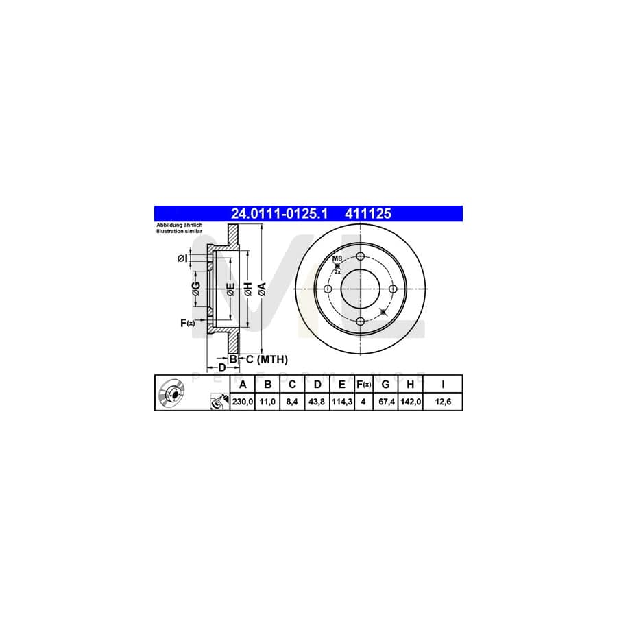 ATE 24.0111-0125.1 Brake Disc for HYUNDAI Amica / Atoz (MX) Solid, Coated - 1 piece