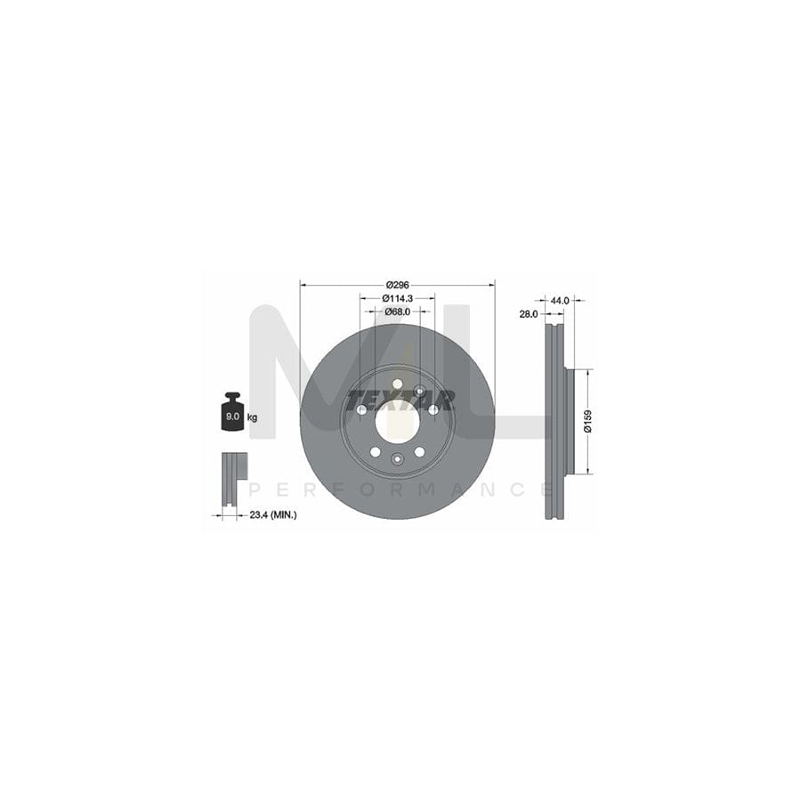TEXTAR PRO 92268803 Brake Disc Externally Vented, Coated, without wheel hub, without wheel studs - 1 piece