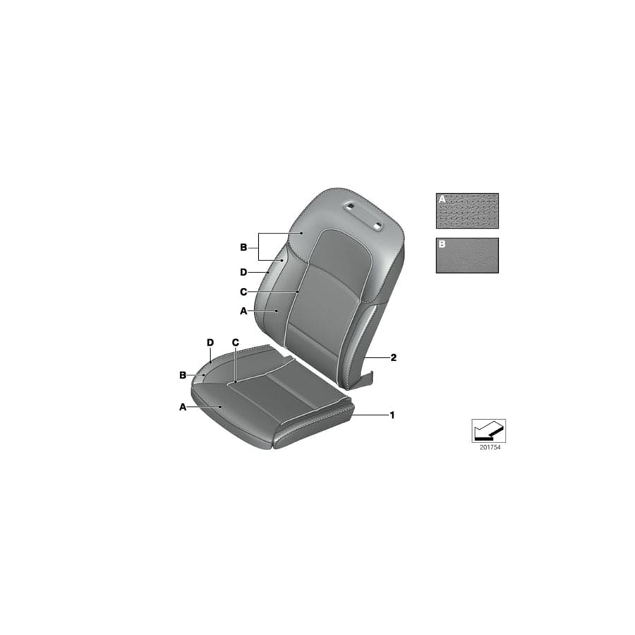 Genuine BMW 52107979606 F01 F07 F11 Cover, Comfort, Backrest, Perf. Leather INDI.KLIMALEDER (Inc. 730d, 750Li & 523i)