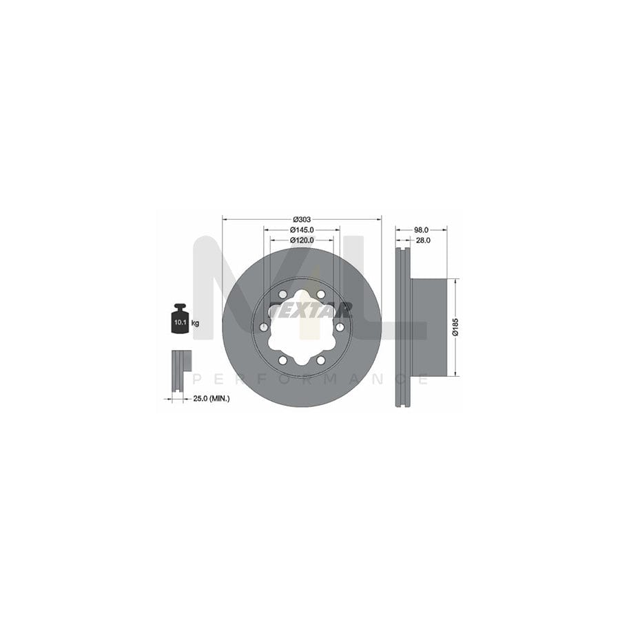 TEXTAR 92295303 Brake Disc Internally Vented, Coated, without wheel hub, without wheel studs - 1 piece