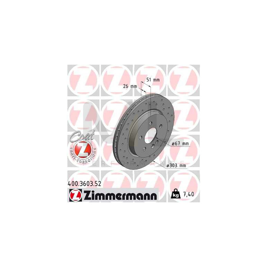 ZIMMERMANN SPORT COAT Z 400.3603.52 Brake Disc suitable for MERCEDES-BENZ ML-Class (W163) Internally Vented, Perforated, Coated, High-carbon - 1 piece